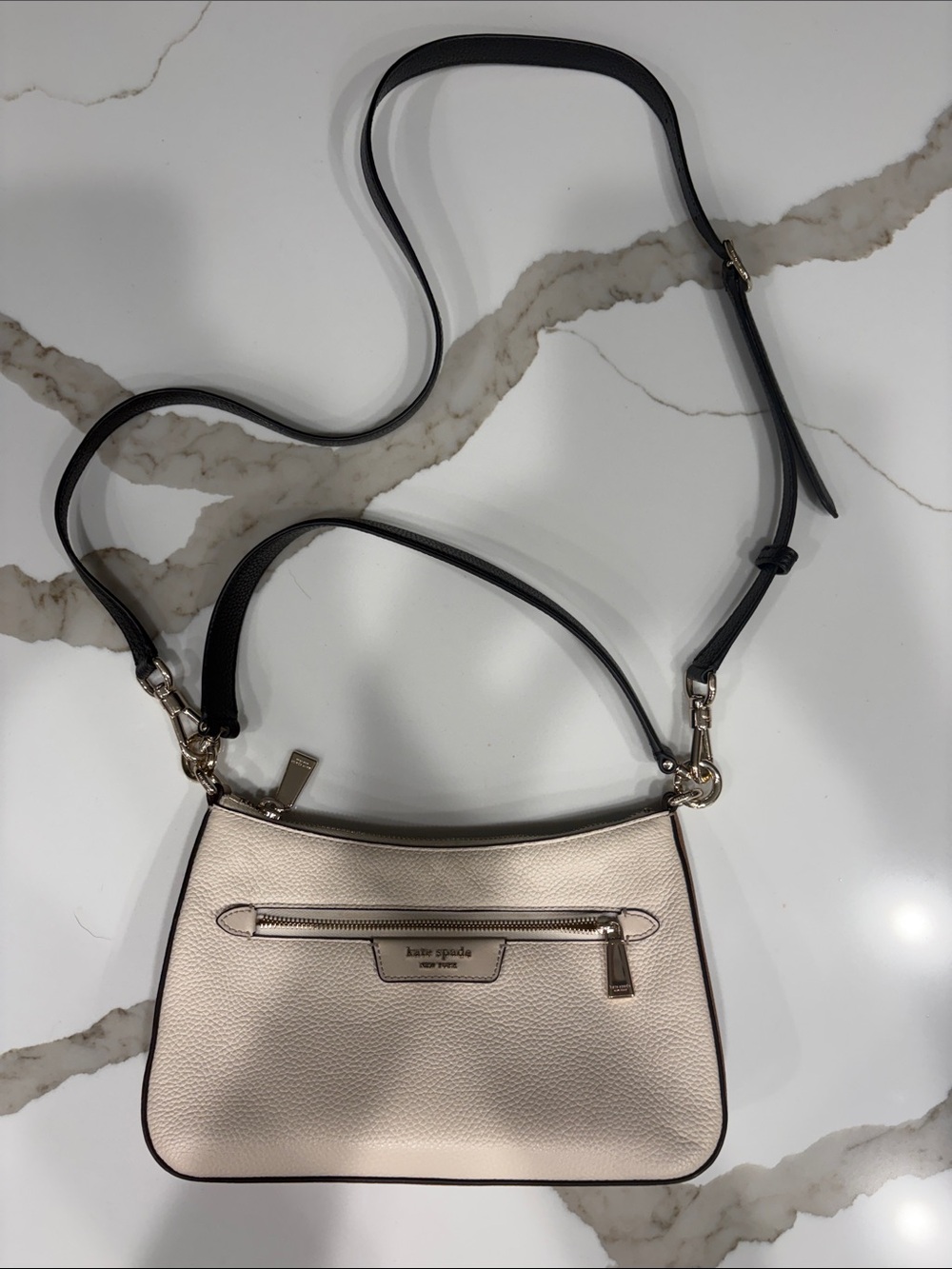 kate spade Cream Pebbled Leather Crossbody with Black Strap